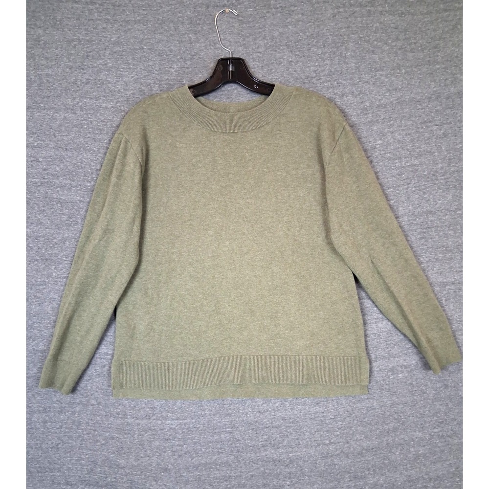Lands End Womens Sweater Small Green Crew Cotton Soft Coastal PNW Casual Gorp